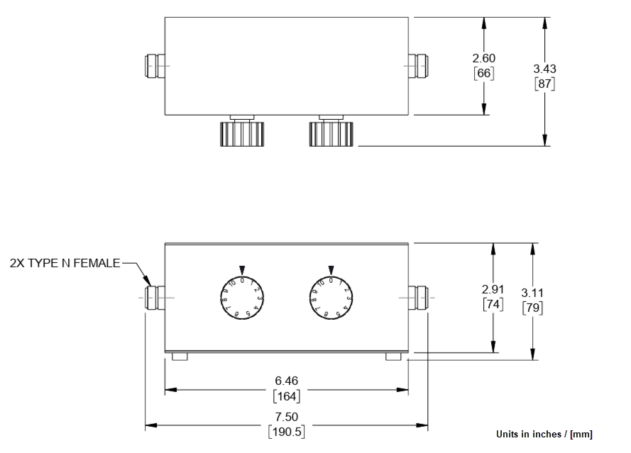 Mechanical Drawing - Pasternack PE70A1051N Benchtop Rotary Step Attenuator